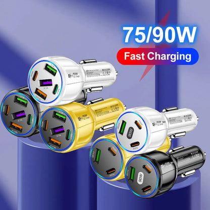 3 Ports PD Car Charger 90W Fast Charging USB QC3.0 Type C Car Phone Charger For iphone 15 Samsung Huawei Xiaomi Adapter in Car