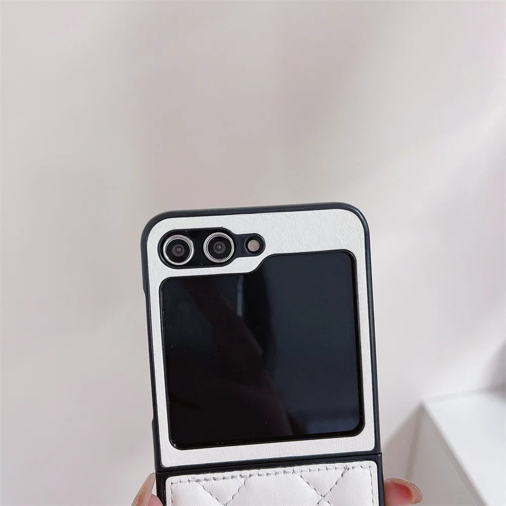 For Samsung Galaxy Z Fold 6 5G Luxury Leather Rhombus Case For Z Flip 5 4 3 Z Fold 6 5 4 3 Pure Color CC Style Protection Cover