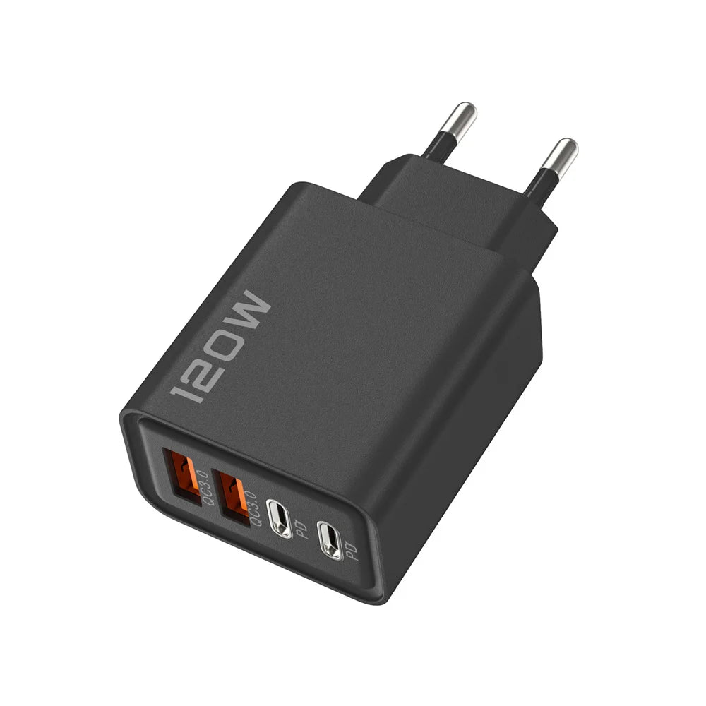 Total 120W USB Type C Charger 4 Port Fast Charging USB Phone Charger Adapter For iPhone Samsung Xiaomi Quick Charge Wall Charger