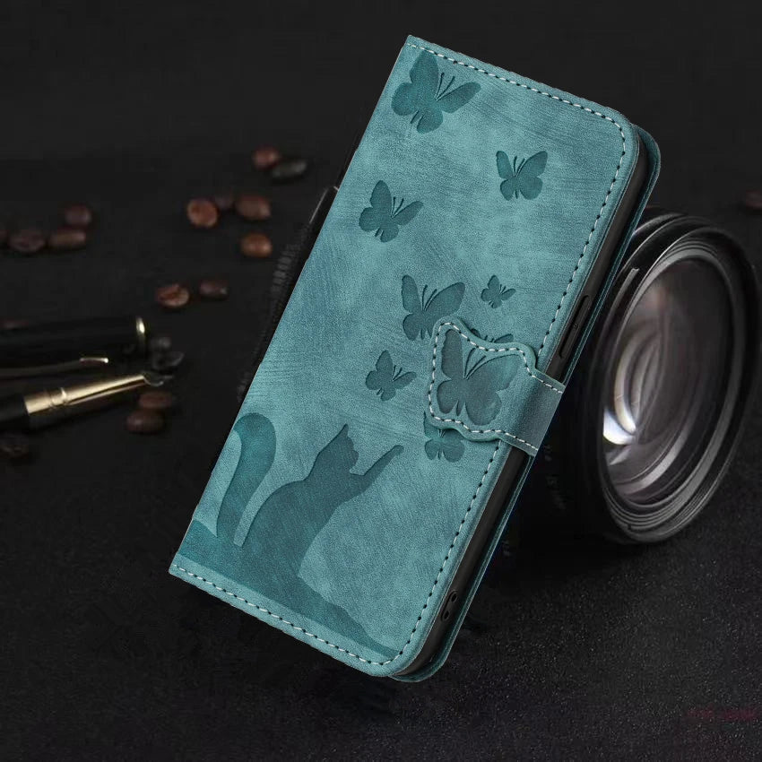 Funda S24 Flip Case for Samsung Galaxy S24 S25 Plus S23 Ultra S22 S21 S20 FE Cases Cute Cat Butterfly Leather Wallet Back Cover