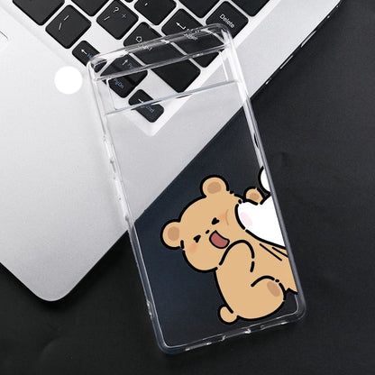 Cartoon Animal Bear Rabbit Couple Phone Case for Google Pixel 8Pro 8A 8 9 Pro XL 6A 7A 6 7 Pro 5G Cute Lover Clear Cover Fundas