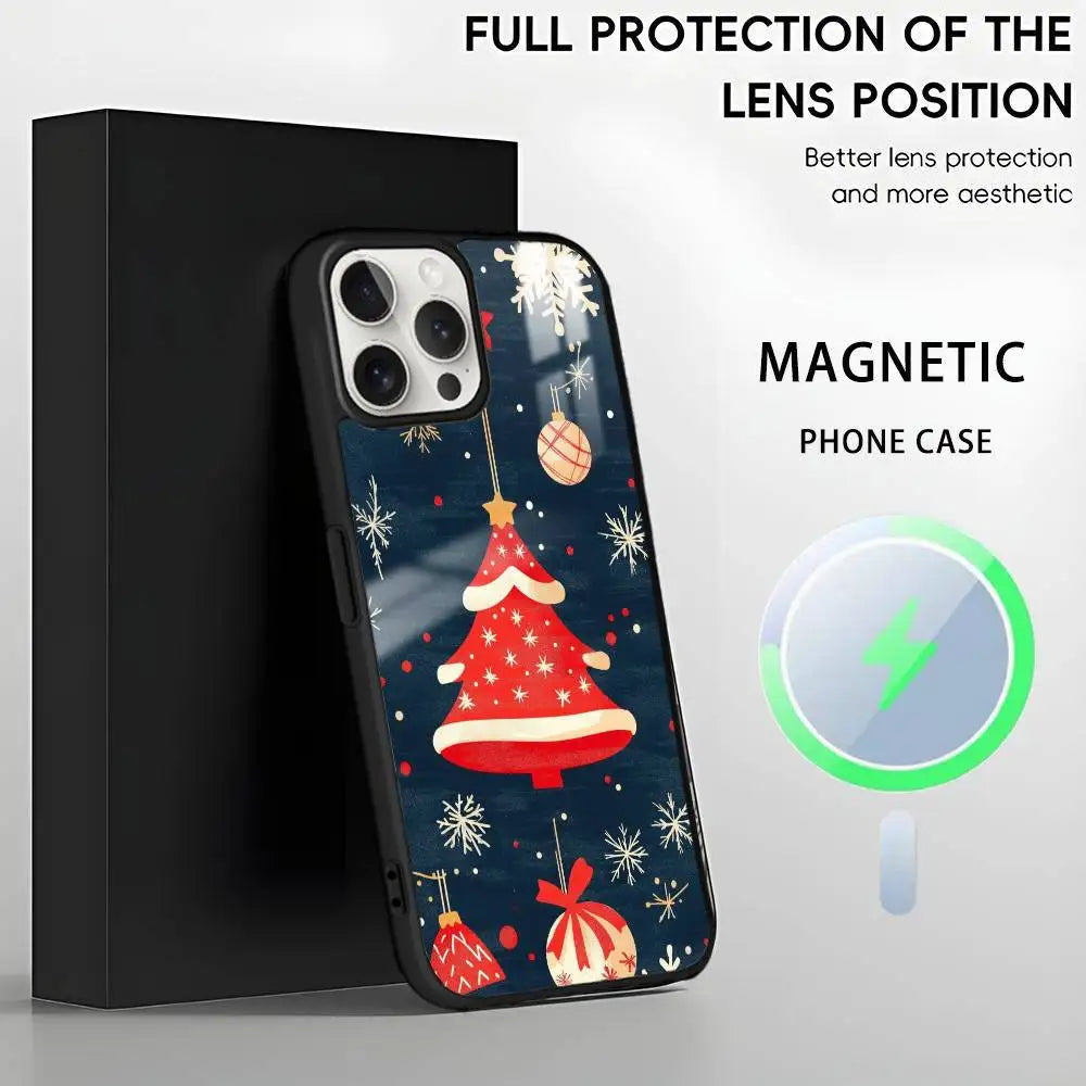 Christmas Reindeer phone case for iPhone 17 16 15 14 13 12 11 Pro Max Plus Mini Magsafe Magnetic Wireless Mirror Funda