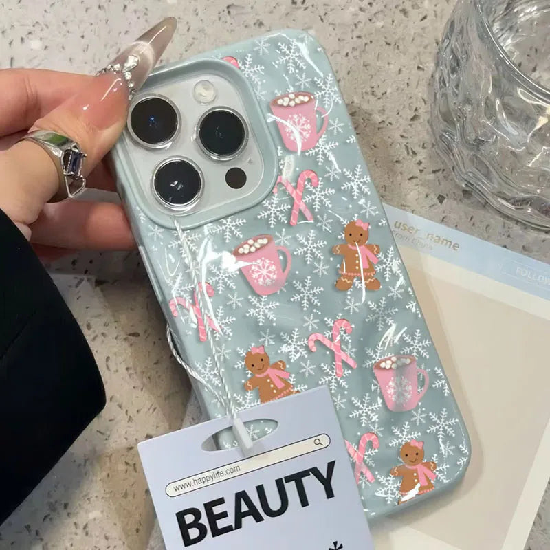 Snowflake Gingerbread Man Phone Case for iPhone 17 Air 16 15 14 13 Pro Max 15 Plus 11 12 13 Pro Shockproof Soft Cover Christmas