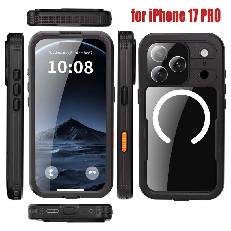 for  iPhone 17 Pro Max 17 Air Waterproof Case for Magsafe Magnetic Wireless Charging Shockproof Pouch Screen Lens Protector