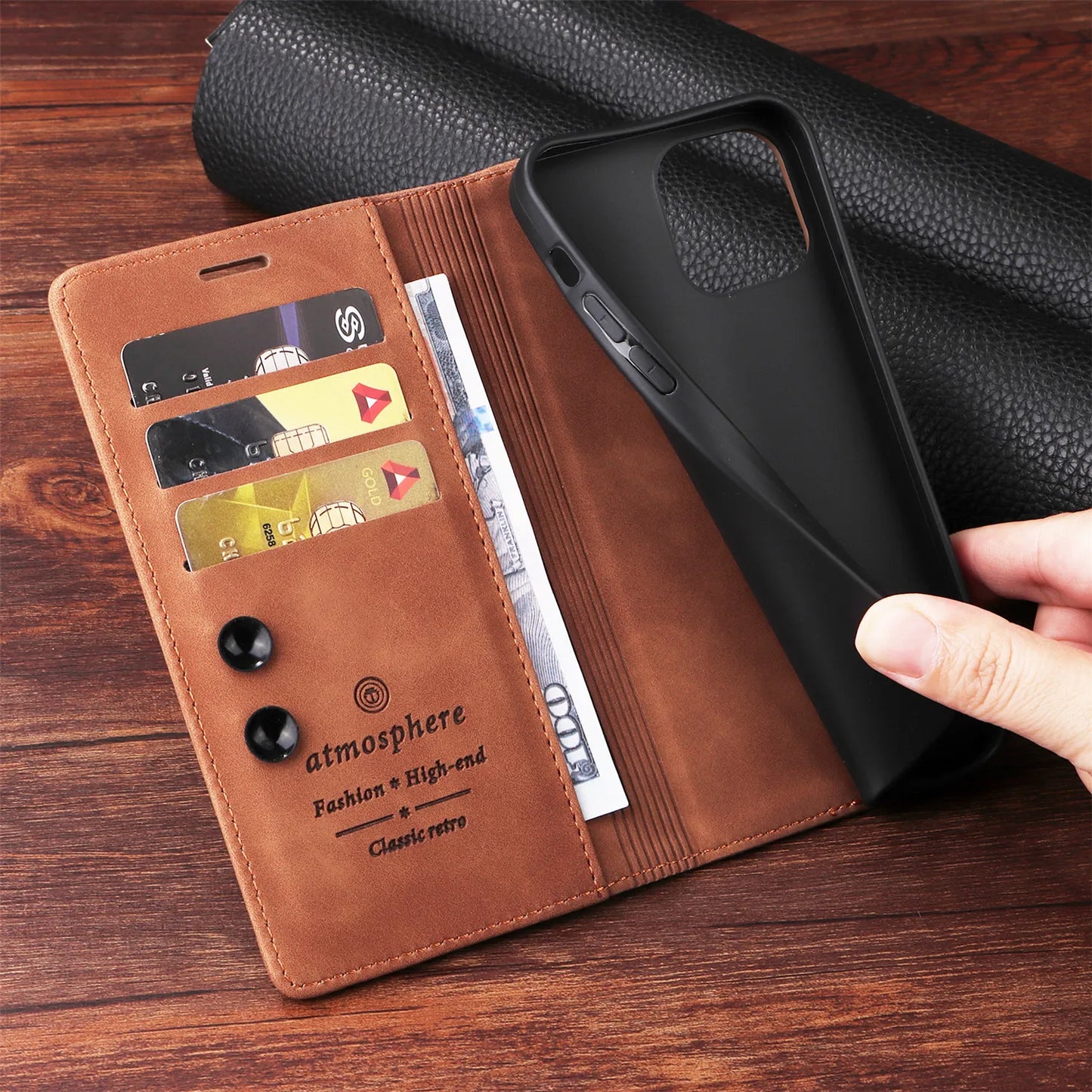 Leather Flip Case For iPhone 16 Pro 15 14 Plus 13 Pro 11 12 Pro MAX X XS XR 6 6S 7 8 Plus Holder Wallet Stand Phone Bags Cover