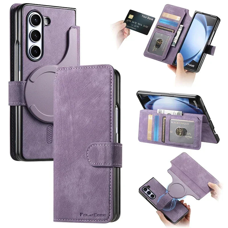 Strong Magnetic 2 In 1 PU Leather Case For Samsung Galaxy Z Fold 7 6 5 4 3 Magsafe Case Detachable Flip Card Holder Wallet RFID