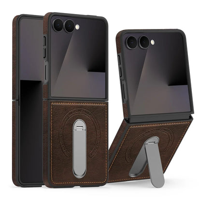 Luxury Invisible Fold Stand Magnetic Leather Phone Case For Samsung Z Flip 7 FE 6 5 4 3 5G For Magsafe Wireless Charging Cover