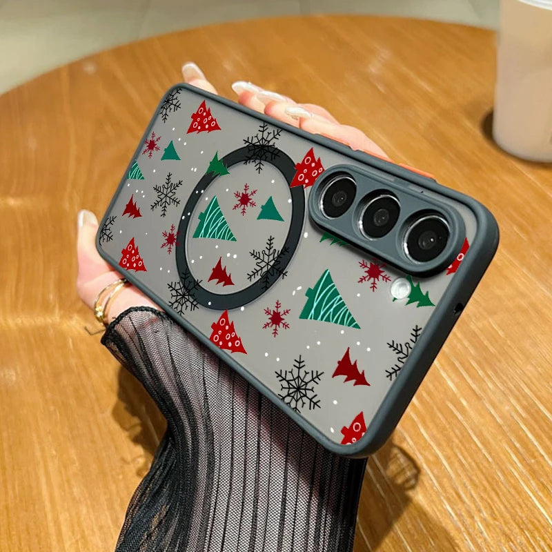 Magnetic For Magsafe Cartoon Christmas Case For Samsung Galaxy S25 S24 Ultra S25 Edge S23 S22 Plus S21 FE A54 A55 A56 5G Funda
