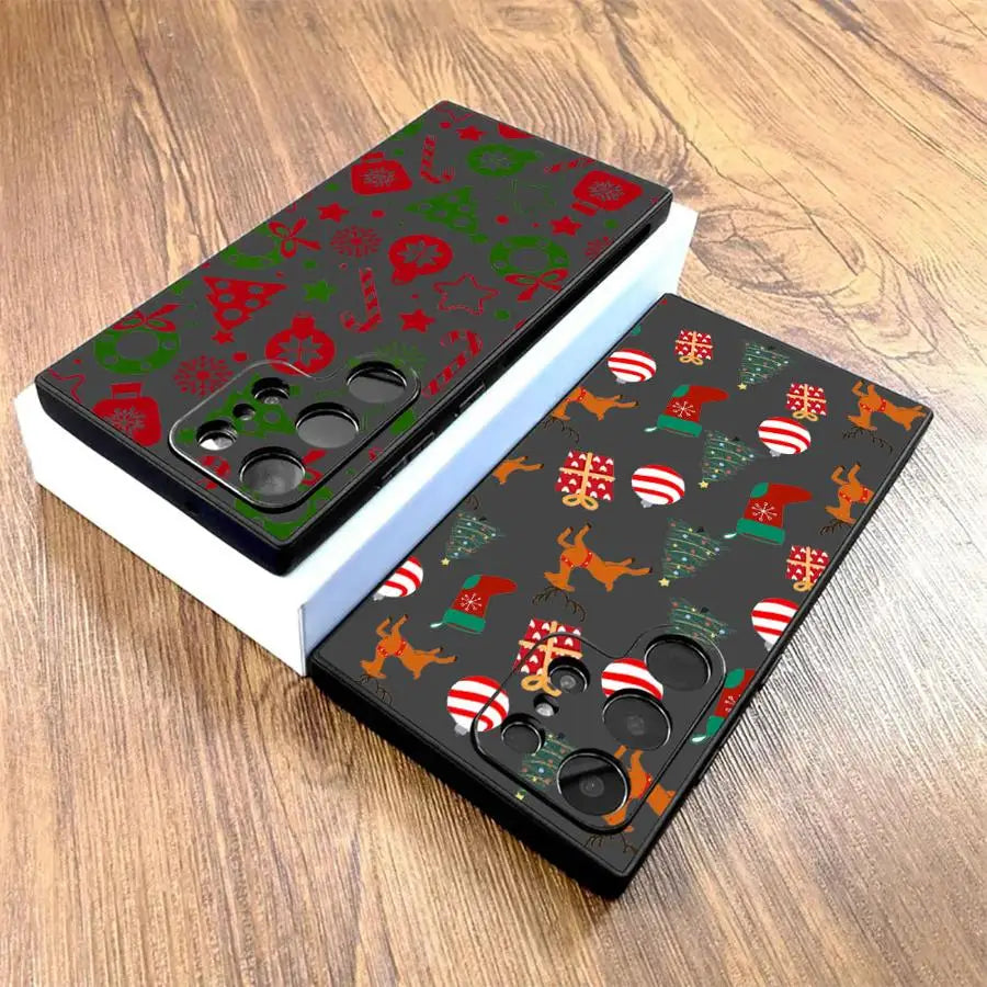 Creative Christmas Element Fashion Case for Samsung Galaxy S25 Edge S21 FE S24 Plus S23 Ultra S20 Black Soft Phone Cover