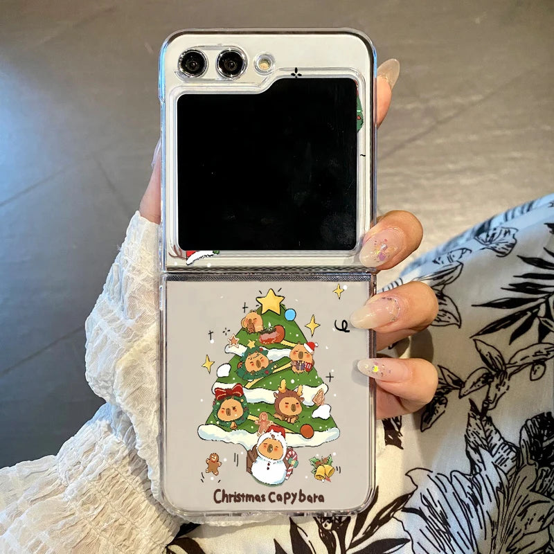Christmas Tree Snowflake Phone Case For Samsung Galaxy Z Flip 7 FE 6 5 4 3 5G Hard Clear Folding Cover For Samsung Z Flip5 Flip4