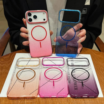 Slim Wireless Charging Magnetic For Magsafe Case For iPhone 17 Air 16 15 14 Plus 13 12 11 Pro Max Gradient Glitter Bling Cover