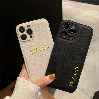 Personalised Customized Name Case For iPhone 16 15 14 13 12 11 Pro Max Initials Letters Leather DIY Cover 13 14 15 16 Pro Max - covers4phones