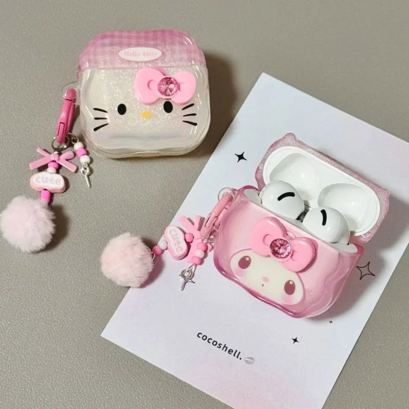 Hello Kitty Protective Case for Apple AirPods 1 2 3 4 Bluetooth Earphone Case, Suitable for AirPods Pro 2 Case, with Keychain