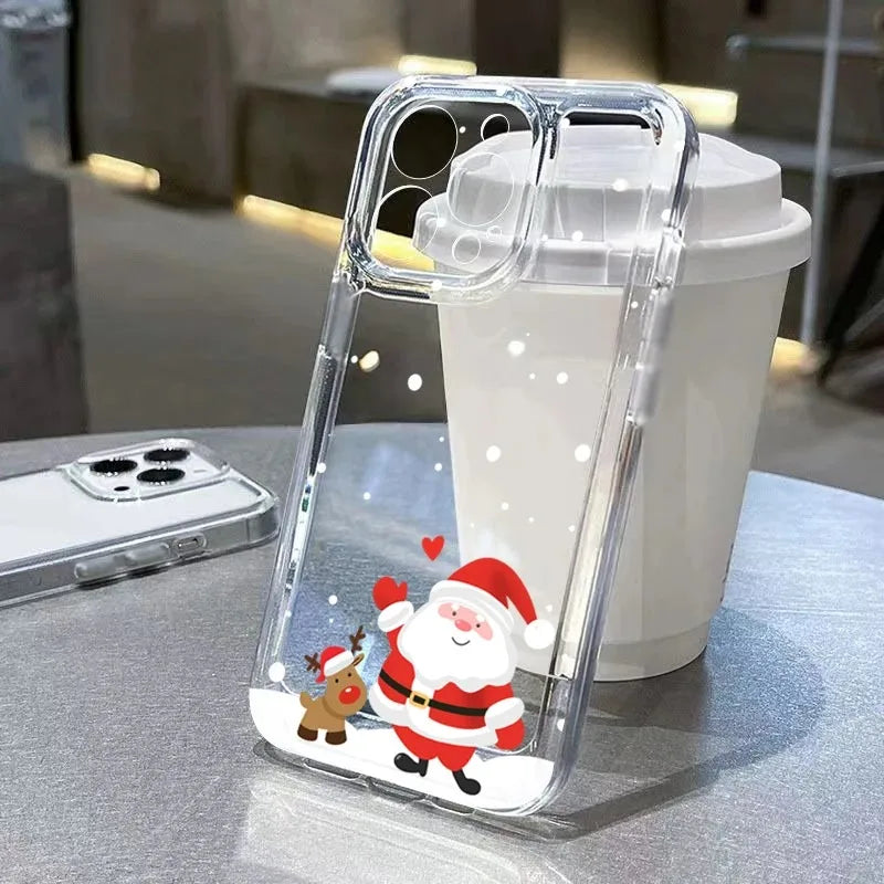 For iPhone 17 16 15 14 13 12 11 Pro Max Case Christmas Snowy Santa Claus Reindeer Cover For iPhone 16 15 14 Plus 16E 17 Air Case
