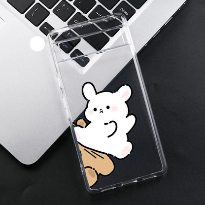 Cartoon Animal Bear Rabbit Couple Phone Case for Google Pixel 8Pro 8A 8 9 Pro XL 6A 7A 6 7 Pro 5G Cute Lover Clear Cover Fundas