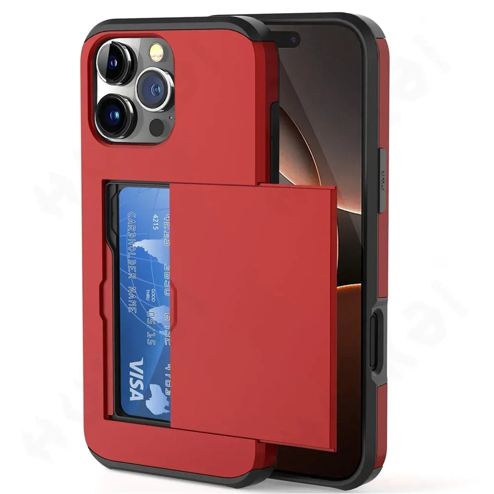 Case For iPhone 17 16 15 14 13 12 11 Pro Max Plus 2024 Slim Dual Laye Heavy Duty Protective Hidden Card Slot Wallet Cover