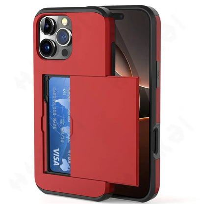 Case For iPhone 17 16 15 14 13 12 11 Pro Max Plus 2024 Slim Dual Laye Heavy Duty Protective Hidden Card Slot Wallet Cover