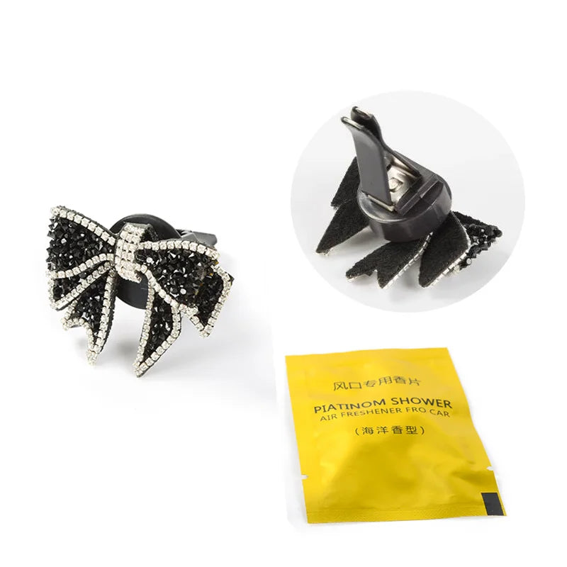 1 set Diamond Bow Flower Air Freshener Car Outlet Aromatherapy Clip Car Perfume Solid Diffuser Decoration Clips Auto Accessories