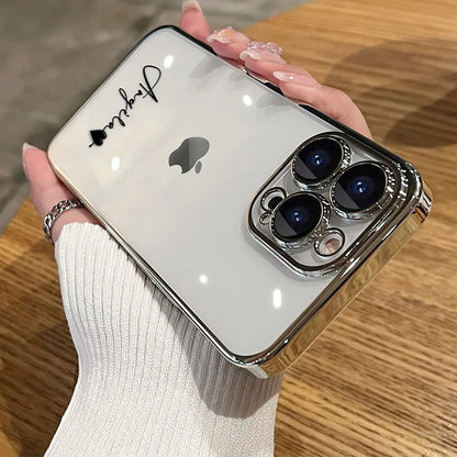 15 16 Pro Max Personalised Customized Name Case For iPhone 16 15 14 13 12 11 Pro Max Plating Transparent Clear Cover 16 Pro Max - covers4phones