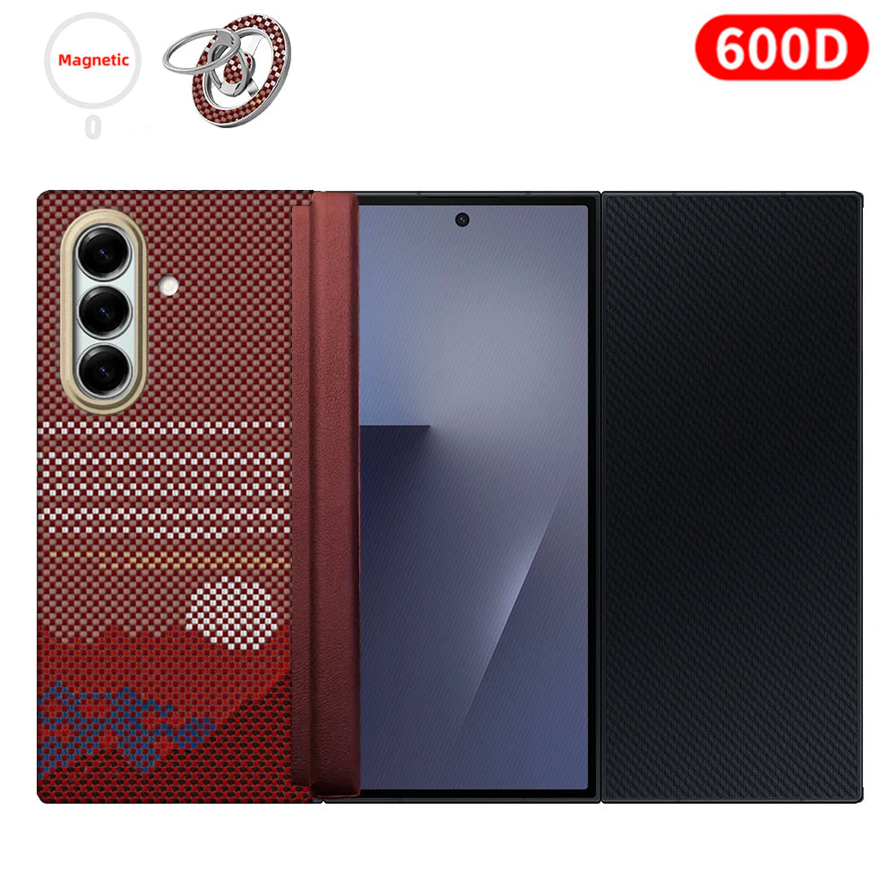 For samsung galaxy z trifold aramid case 600d kevlar carbon aramid fiber fabric thin hard cover magnetic balck Slim light premiu