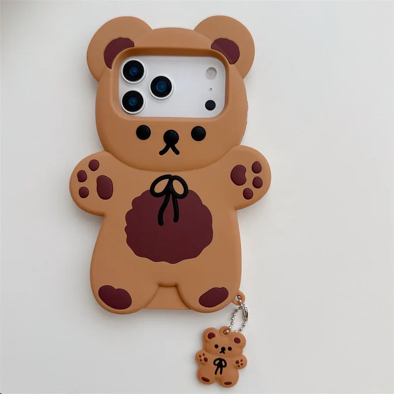 3D Cartoon Bear Soft Silicone Phone Case For iPhone 17 Air 16e 15 13 14 12 11 Pro Max Mini XS XR X 7 8 Plus Shockproof Cover