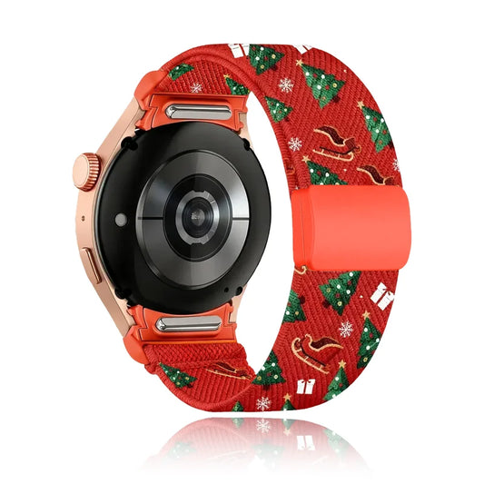 20mm Christmas Theme Nylon Stretchy Band With Magnetic Buckle Compatible With Samsung Galaxy Watch