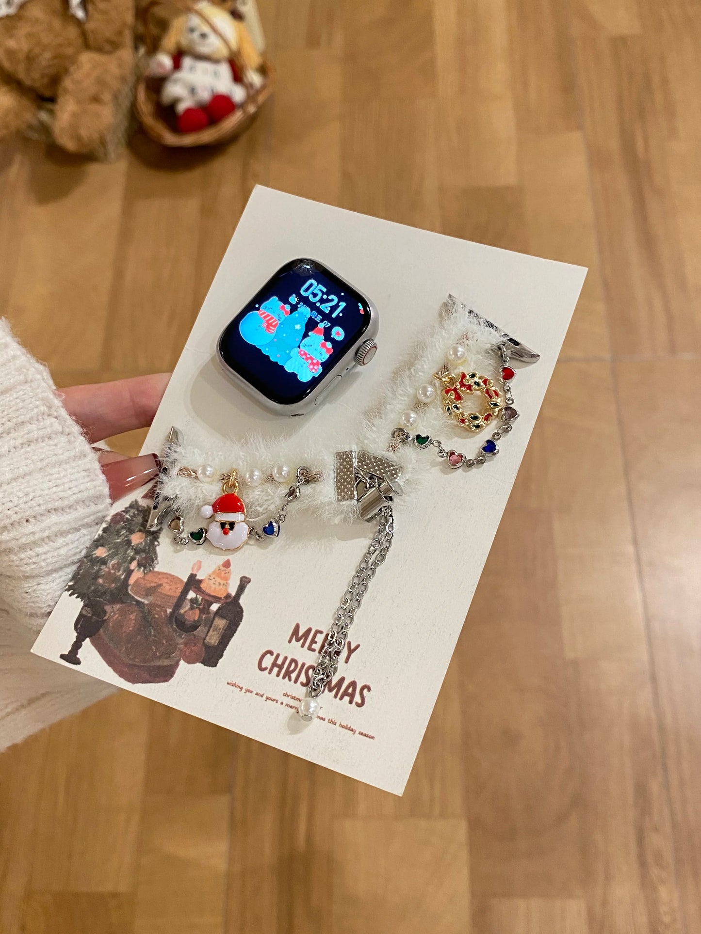 Plush Christmas ornament suitable for Apple Watch 1-9 generations 41-49mm 10 retractable chain autumn and winter fashionable atm