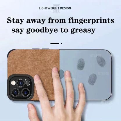 Advanced Business Suede Anti-slip Phone Case For iPhone 16 15 14 13 12 11 Pro Max 16 Plus Lens Full Protection Shockproof Cover