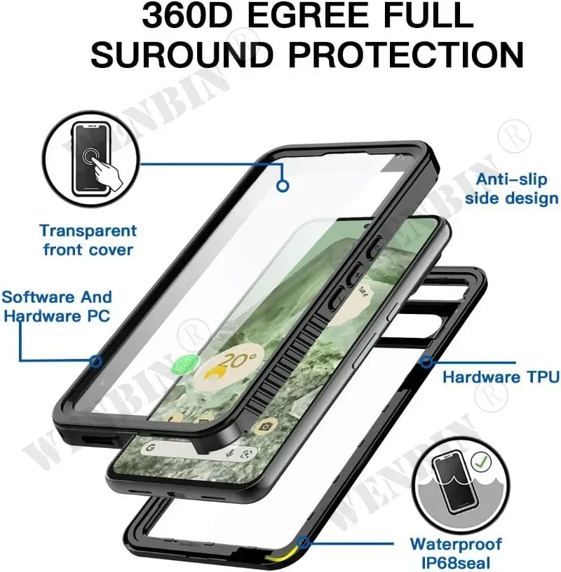 IP68 Luxury Waterproof Case Google Pixel 9 8 7 Pro XL 7A Snow Dust Shock Proof 360° Underwater IP68 Certified Cover