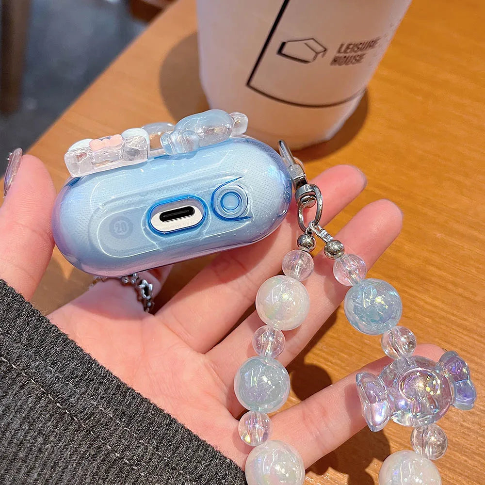 Korean Bow Flower Heart Clear Case For Samsung Galaxy Buds 2 Pro Live FE Buds 3 Pro Earphone Cover Soft Transparent with Pendant