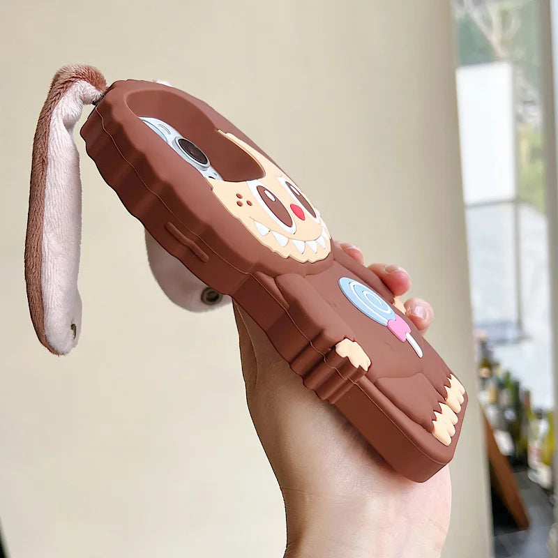 3d Plush Ear Pulling Cloth Suitable For Iphone 11 12 13 14 15 Pro Max Phone Rear Cover Protective Cover Silicone Soft Shell