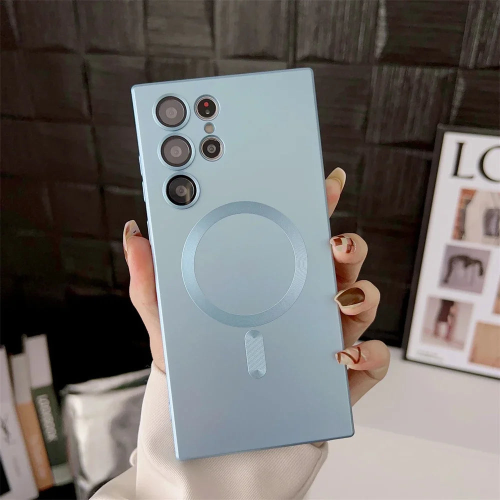 Luxury Matte Magnetic Case for Samsung S25 S24 S23 S22 Ultra S21 S20 Plus Capa for Samsung Note 20 Ultra Magsafe Phone Cover