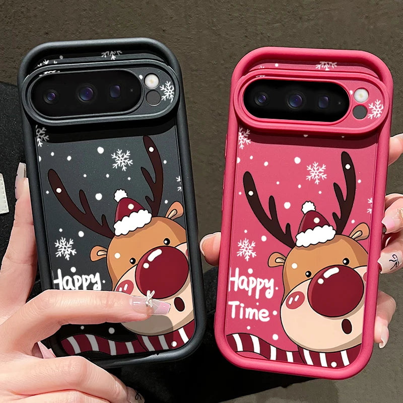 For Google Pixel 9 Pro XL Case Shockproof Bumper Soft TPU Silicone Cartoon Elk Christmas Cover For Google Pixel 9 8 7 Pro 8A 7A