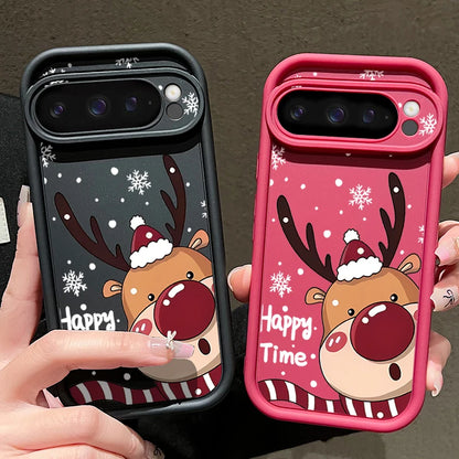 For Google Pixel 9 Pro XL Case Shockproof Bumper Soft TPU Silicone Cartoon Elk Christmas Cover For Google Pixel 9 8 7 Pro 8A 7A