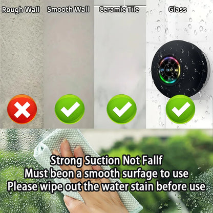 Mini Portable Wireless Bluetooth Speaker - IPX4 Waterproof LED Loudspeaker with Large Suction Cup for Outdoor, Bathroom & Travel