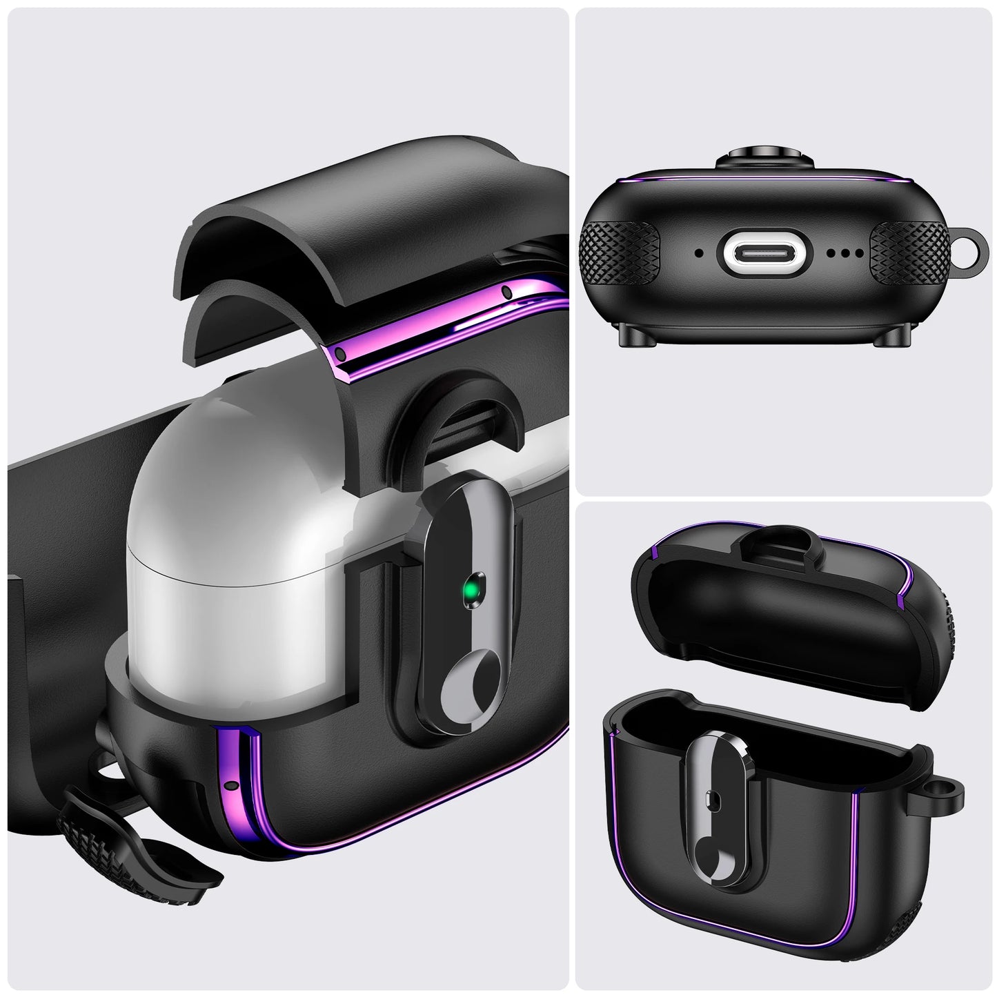Armor Lock Earphone Cover For AirPods 4 Pro2 3 2 1 Case TPU PC Shockproof Headphone Coque For AirPods Pro 2 2nd 4th Gen Cases