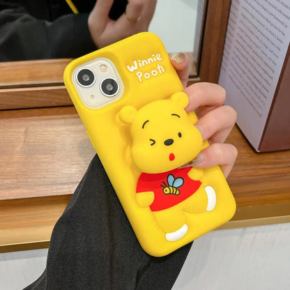 For iPhone 15 Pro Max 16 11 12 Pro 13 14 Pro Max 13Pro 3D Stitch Kitty Face Grip Tok Holder Cartoon Silicon Soft Phone Case