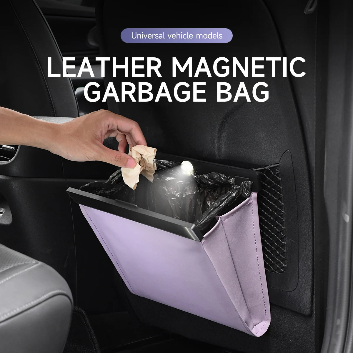 LED Car Garbage Bag Waterproof Magnetic Adsorption Trash Can Back Seat Hanging PU Leather Storage Box Pocket Leak-proof