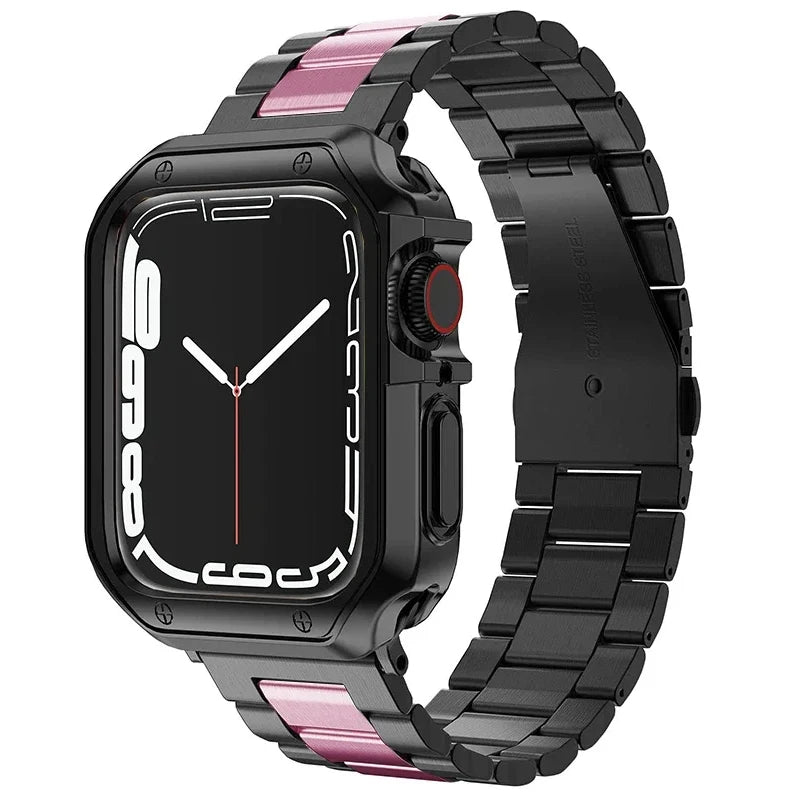 TPU Protector Case+Metal Strap For Apple Watch Ultra Band 49mm 45/44mm 41mm 40/38 Stainless steel Bracelet series 3 5 6 se 7 8 9