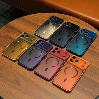 Big Window Blue Ray Magnetic Phone Case For iPhone 17 13 14 15 16 17 Pro Max Magsafe Bling Original Charging Protector Cover