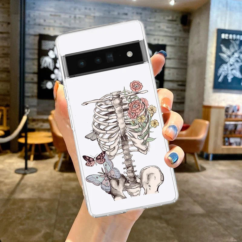 Phone Case For Google Pixel 10 9 8 7 6 9A 8A 7A 6A 5 4 5A 4A 3A Pro XL Soft Clear TPU Transparent Cover Hard Pink Purple Skull