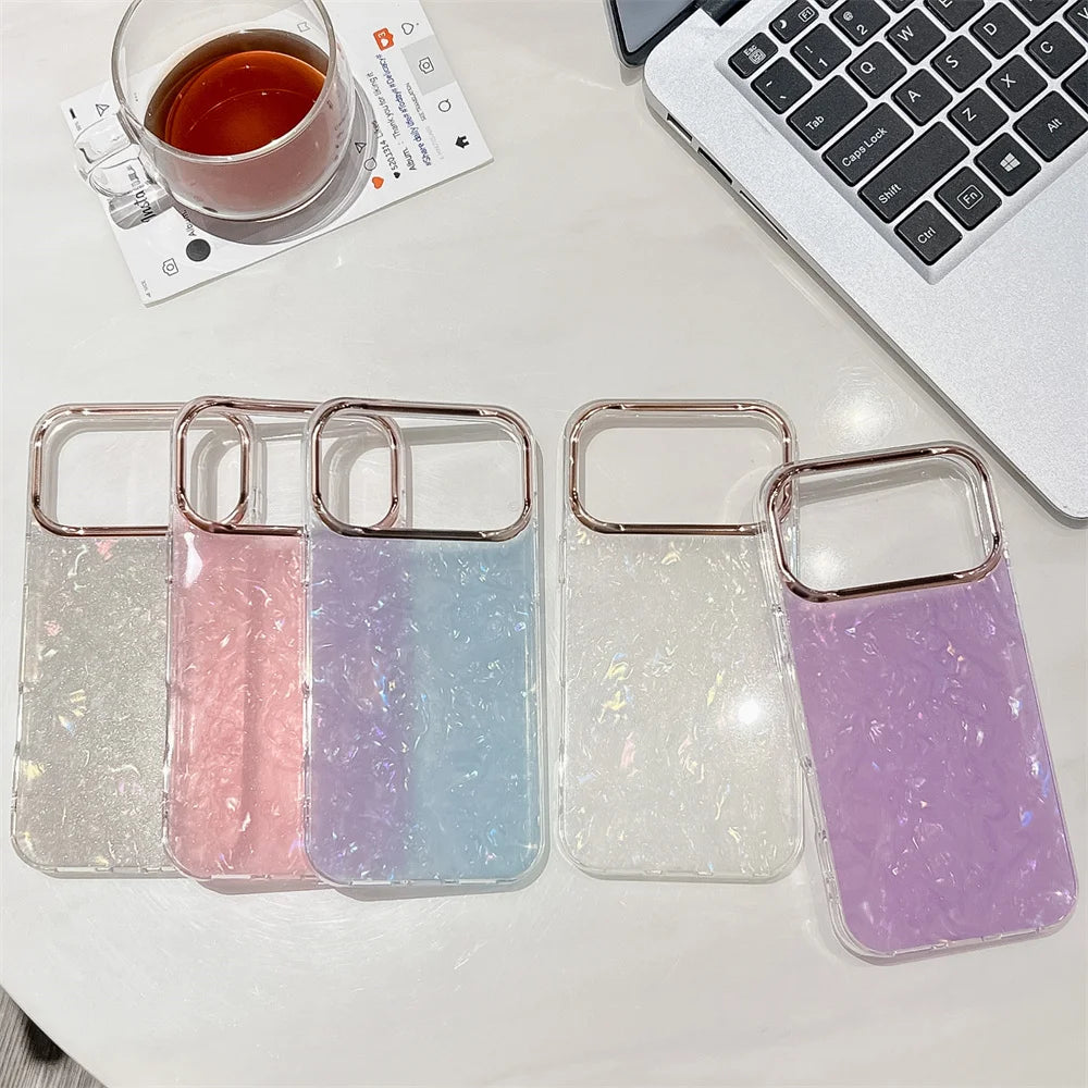 Luxury Dreamy Plated Shell Pattern For iPhone 16 Pro Max 15 14 17 Air 13 12 11 Plus Transparent Shockproof Protection Box