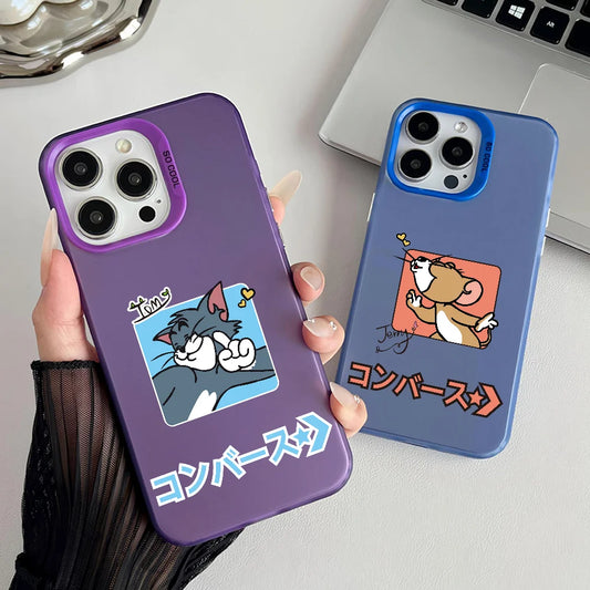 Miniso Tom And Jerry Phone Case For iPhone 16 15 14 13 12 11 Pro Max Independent Metal Button Electroplating Mobile