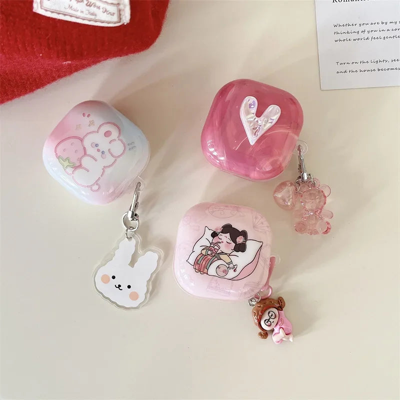For Samsung Galaxy Buds 3 Pro/Buds FE/Buds 2 Pro/Buds 2/Buds live/Buds pro Case,Cute Cartoon Rabbit Earbuds With KeyChain Cover