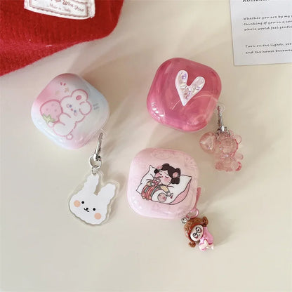 For Samsung Galaxy Buds 3 Pro/Buds FE/Buds 2 Pro/Buds 2/Buds live/Buds pro Case,Cute Cartoon Rabbit Earbuds With KeyChain Cover