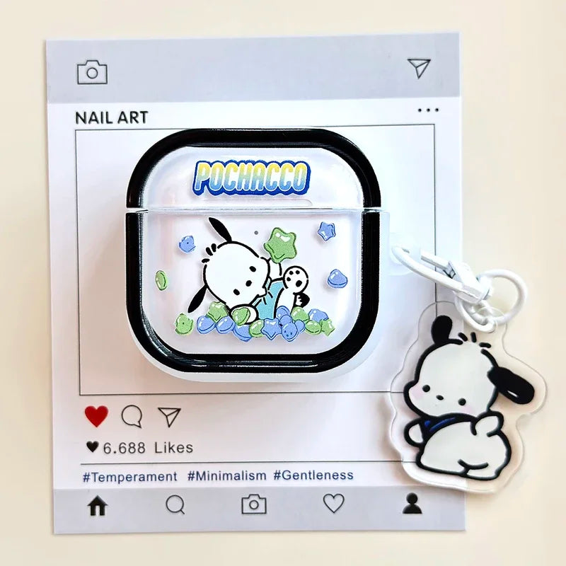 Cute Cartoon Sanrio Pochacco  Earphone Case For Airpods 1 2 3 4 Pro 2 Wireless Bluetooth Headset Protective Cover With Pendant