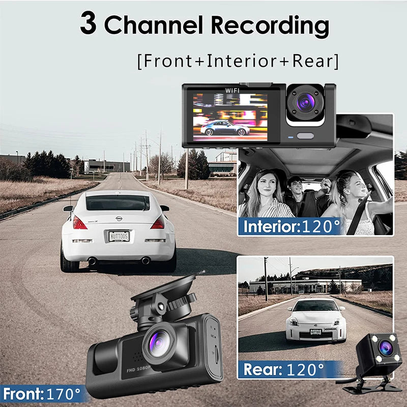 3 Camera WIFI Dash Cam Cabin Car Dvr 1080P Interior Vehicle Three Way Channel Dvrs Recorder Video Registrator Dashcam Camcorder