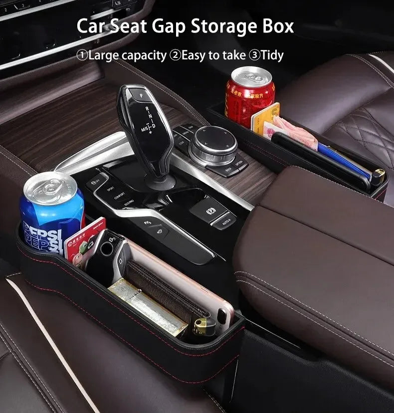 PU Leather Car Seat Gap Storage Box Universal Seat Gap Slit Box With Charging Hole Phone Bottle Keys Holder Box Auto Organizer