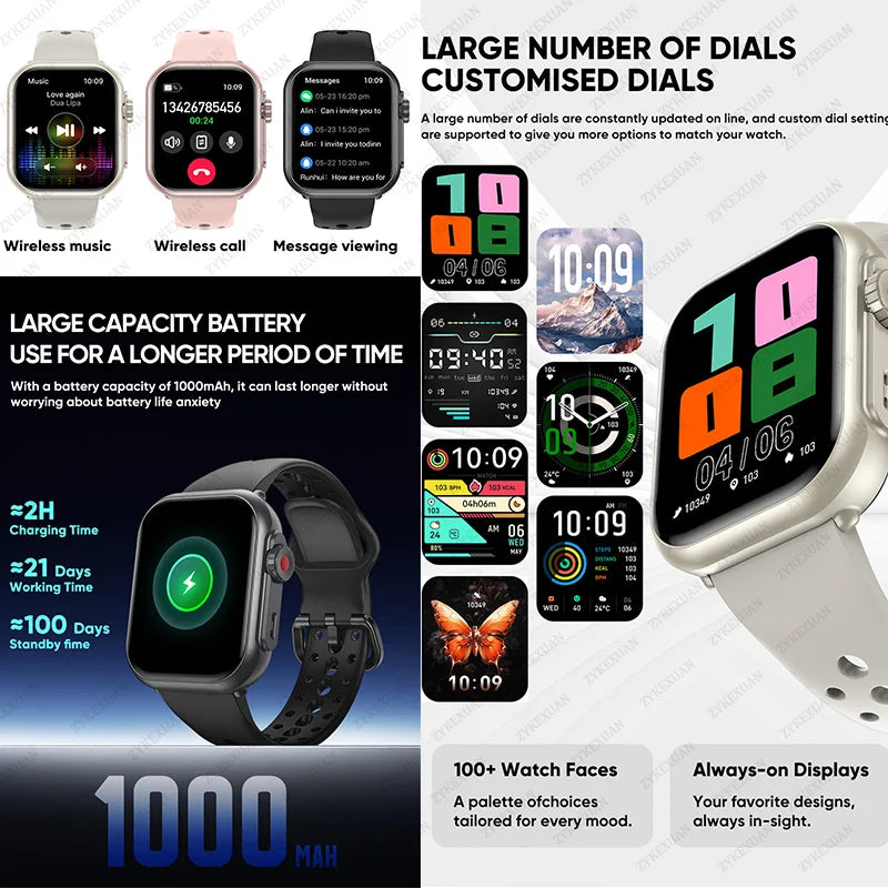 Watch Ultra K62 Men Women 1000mAh AMOLED 100+Sport Heart Rate HD Bluetooth Call GPS Track Waterproof Smart Watch For iOS Android