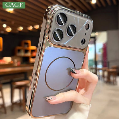 For iPhone 17 Pro Max Magsafe Case AG Matte Back Plating Bumper Cover for iPhone 13 14 15 16 Pro Max 17Pro Laser Pattern Cases